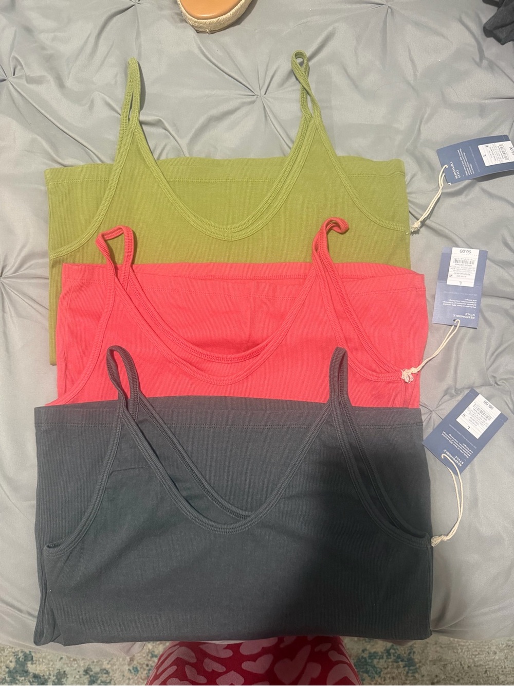 a new day Three-Pack Scoop Neck Camisoles - Olive, Coral, Charcoal